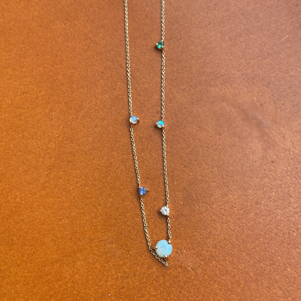 ❌SOLD❌WWAKE linear chain necklace, opal, diamond, sapphire, emerald, 14K,Catbird